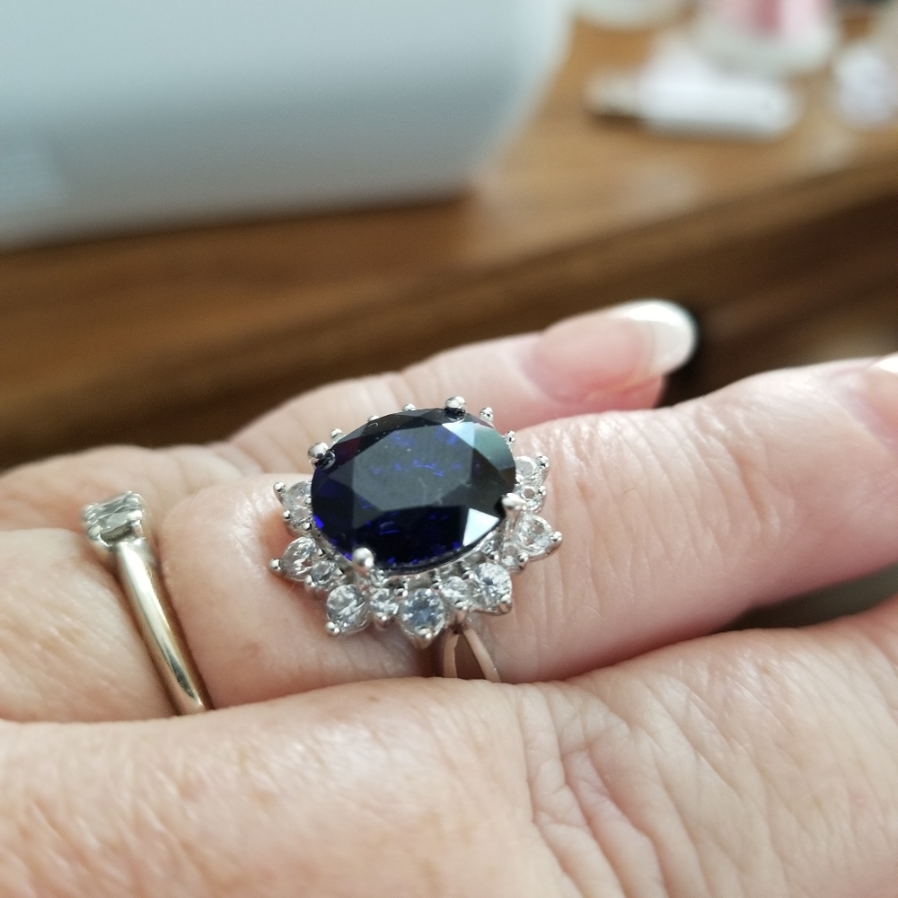 Lab Created Sapphire and White Topaz Ring